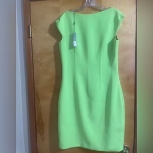 Tahari (Size 12) Neon Green Career Body-con Contemporary Sheath Leda Dress